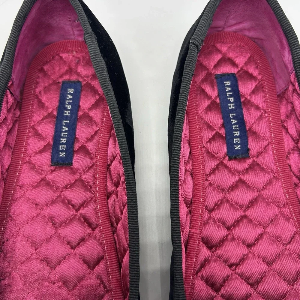 Lauren Ralph Flats Girls 3.5 Black Velvet Slippers Monogram Smoking Old Money